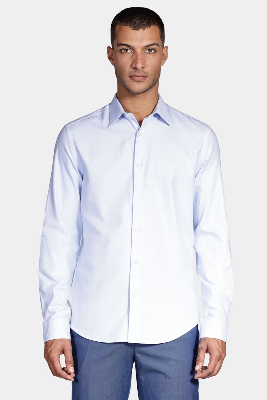 Camisa Manga Longa Slim Algodão Egípcio Fio 50 Azul Claro — foto 1 de 5