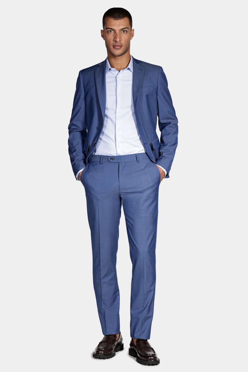 Camisa Manga Longa Slim Algodão Egípcio Fio 50 Azul Claro