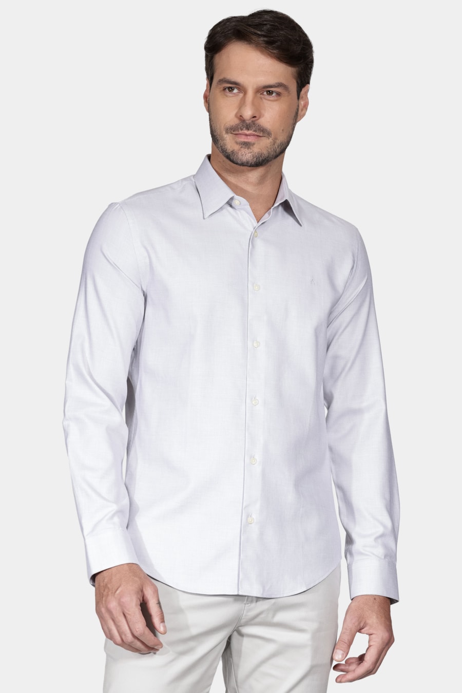 Camisa Manga Longa Slim Algodão Egípcio Fio 50 Cinza — foto 1 de 6