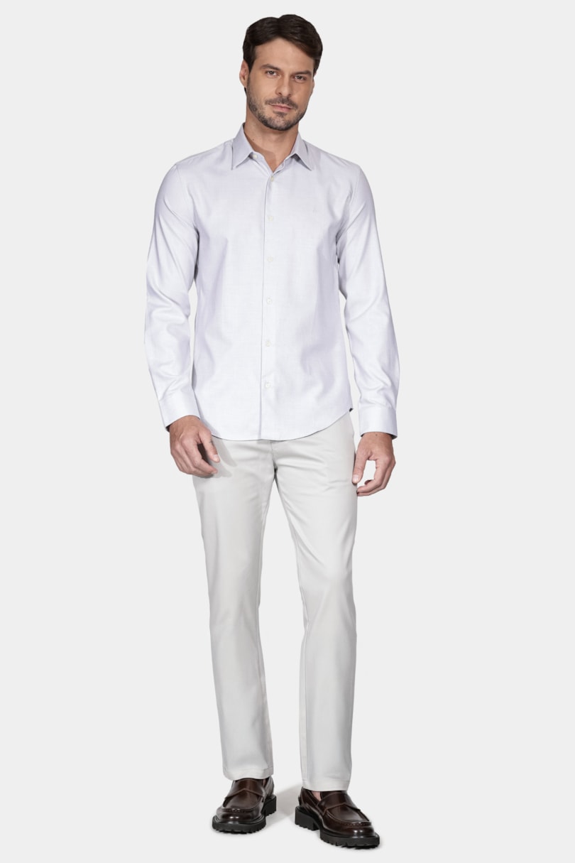 Camisa Manga Longa Slim Algodão Egípcio Fio 50 Cinza