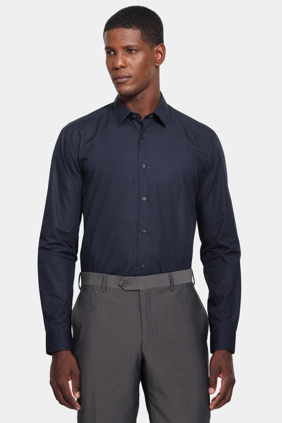 Camisa Manga Longa Slim Algodão Fio 60 Marinho — foto 1 de 6
