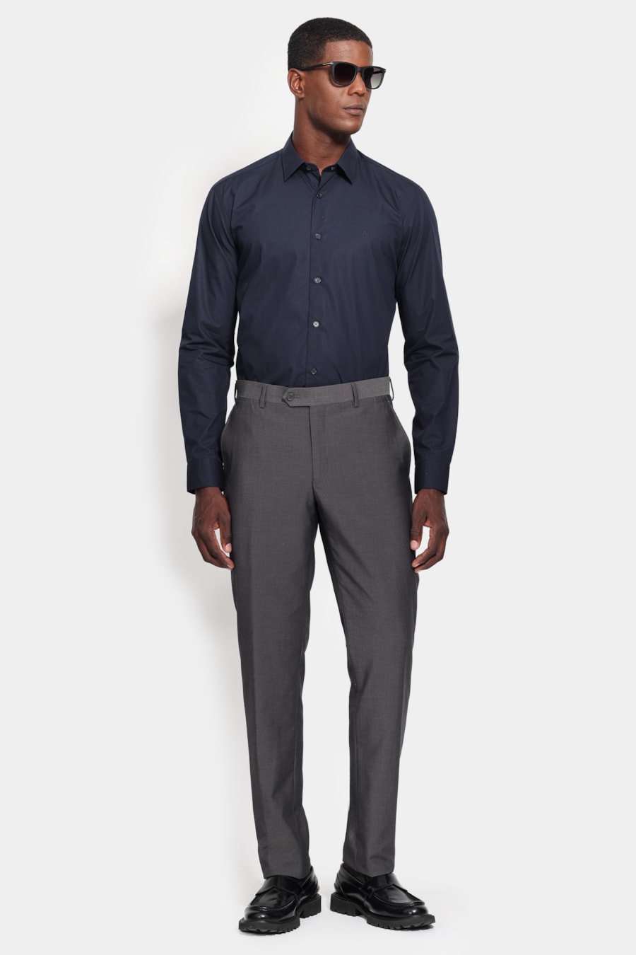 Camisa Manga Longa Slim Algodão Fio 60 Marinho — foto 2 de 6
