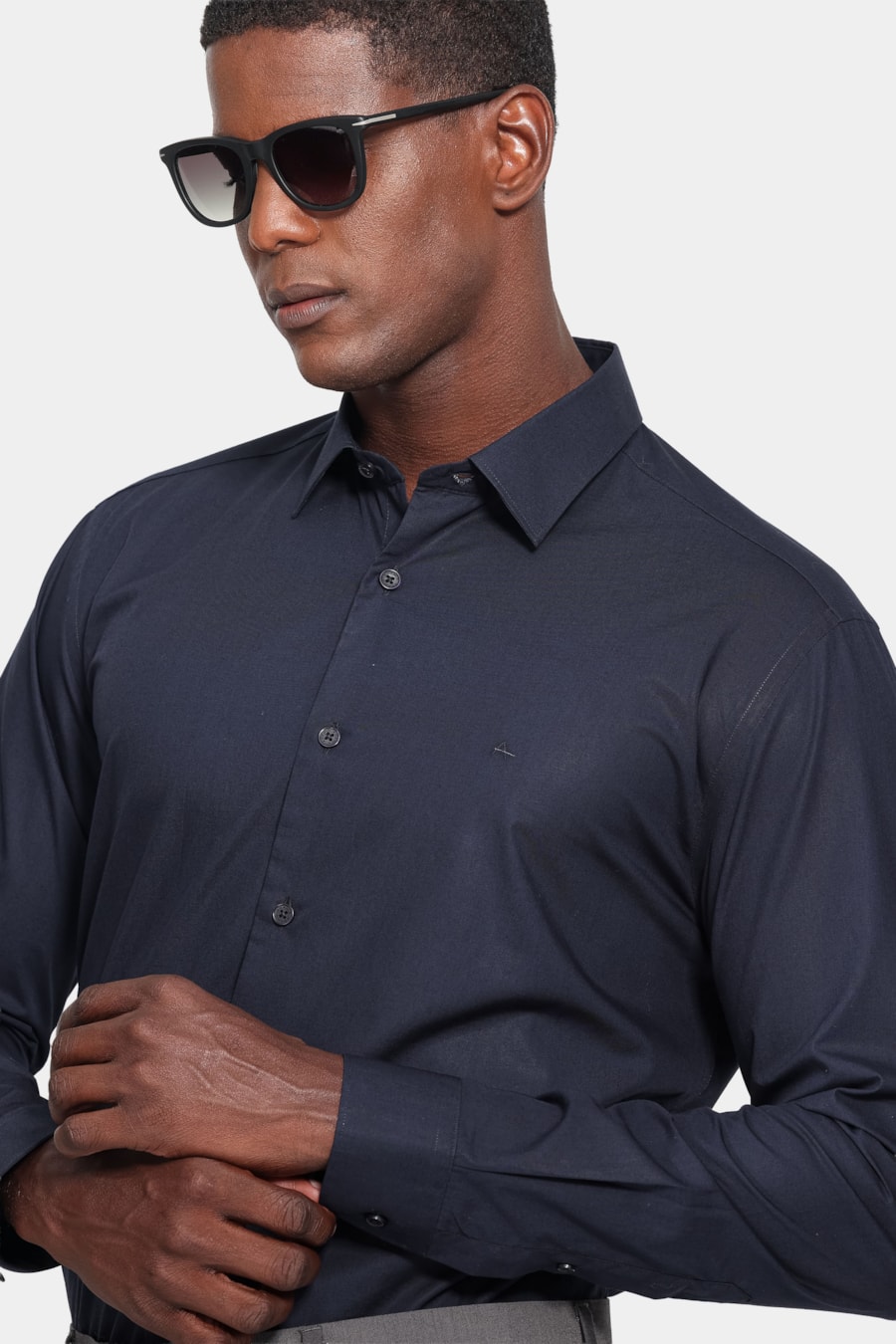 Camisa Manga Longa Slim Algodão Fio 60 Marinho — foto 3 de 6