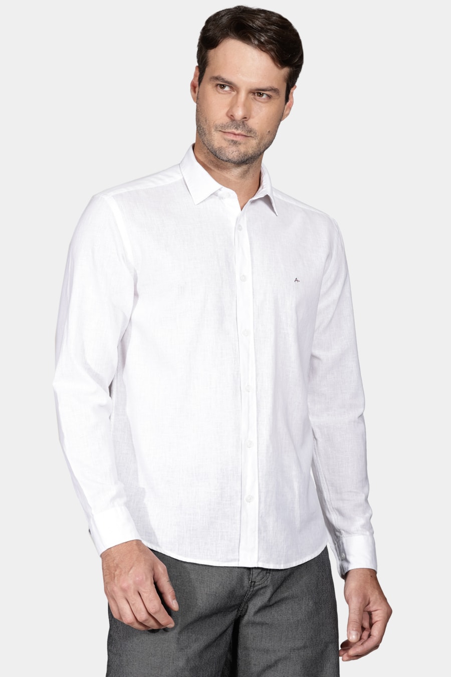 Camisa Manga Longa Slim Algodão Linho Branco — foto 1 de 5