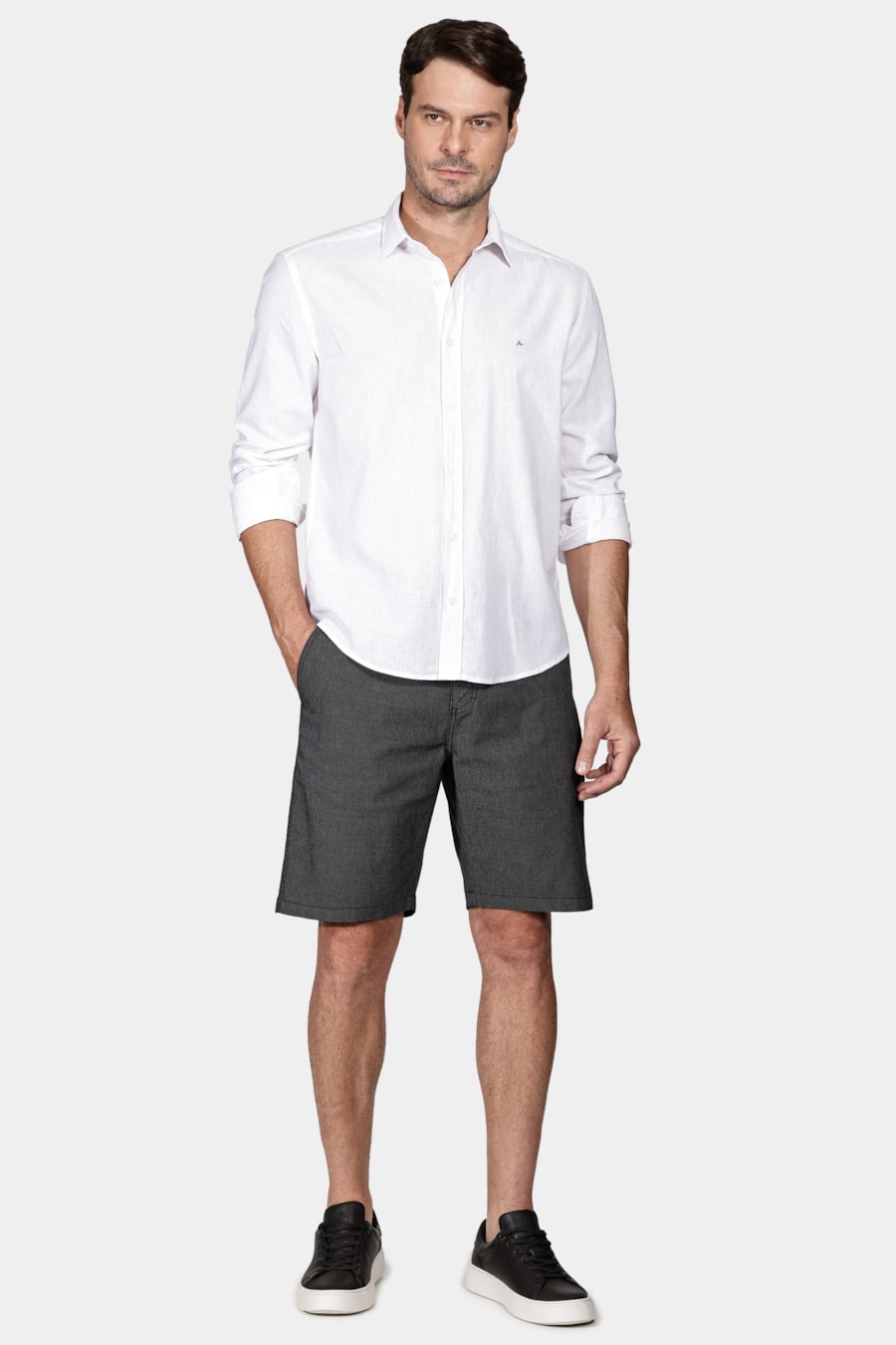 Camisa Manga Longa Slim Algodão Linho Branco — foto 2 de 5