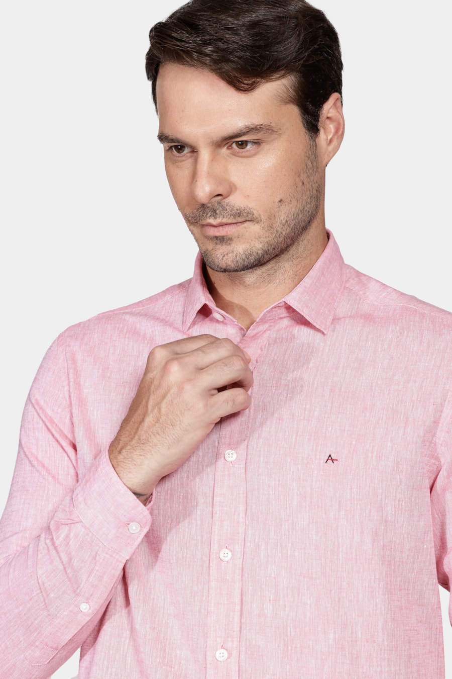 Camisa Manga Longa Slim Algodão Linho Coral — foto 3 de 5