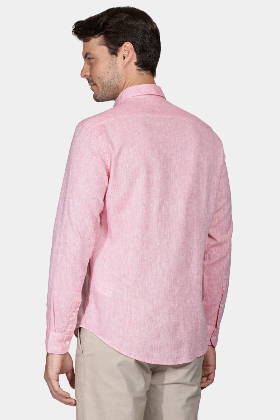Camisa Manga Longa Slim Algodão Linho Coral — foto 4 de 5