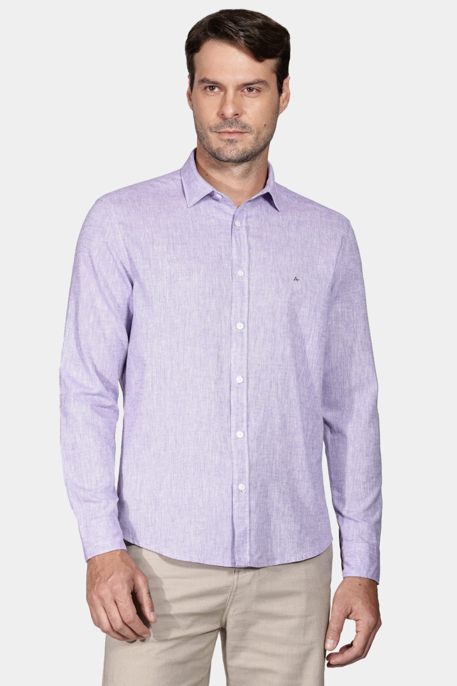 Camisa Manga Longa Slim Algodão Linho Lilás — foto 1 de 5