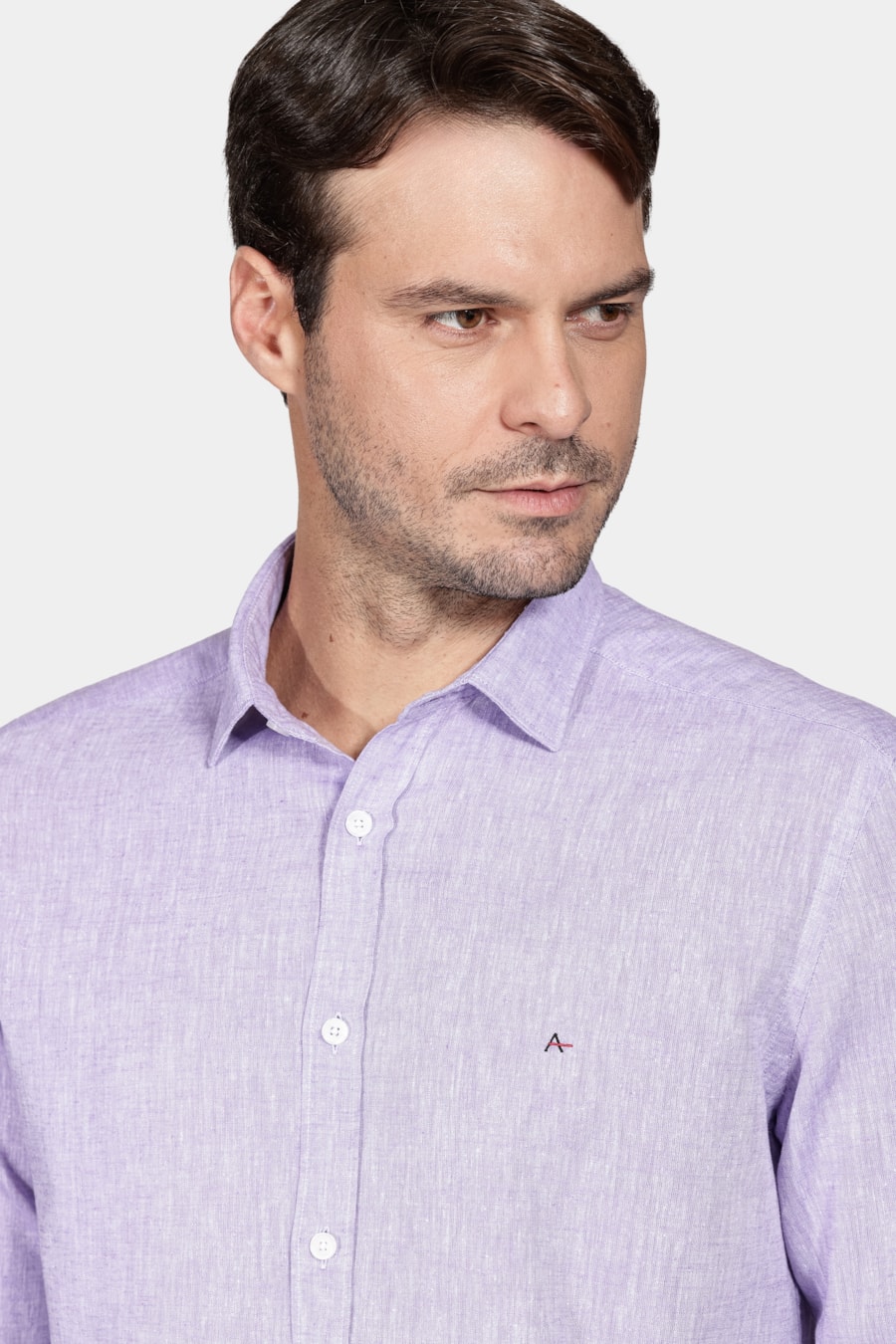 Camisa Manga Longa Slim Algodão Linho Lilás — foto 3 de 5