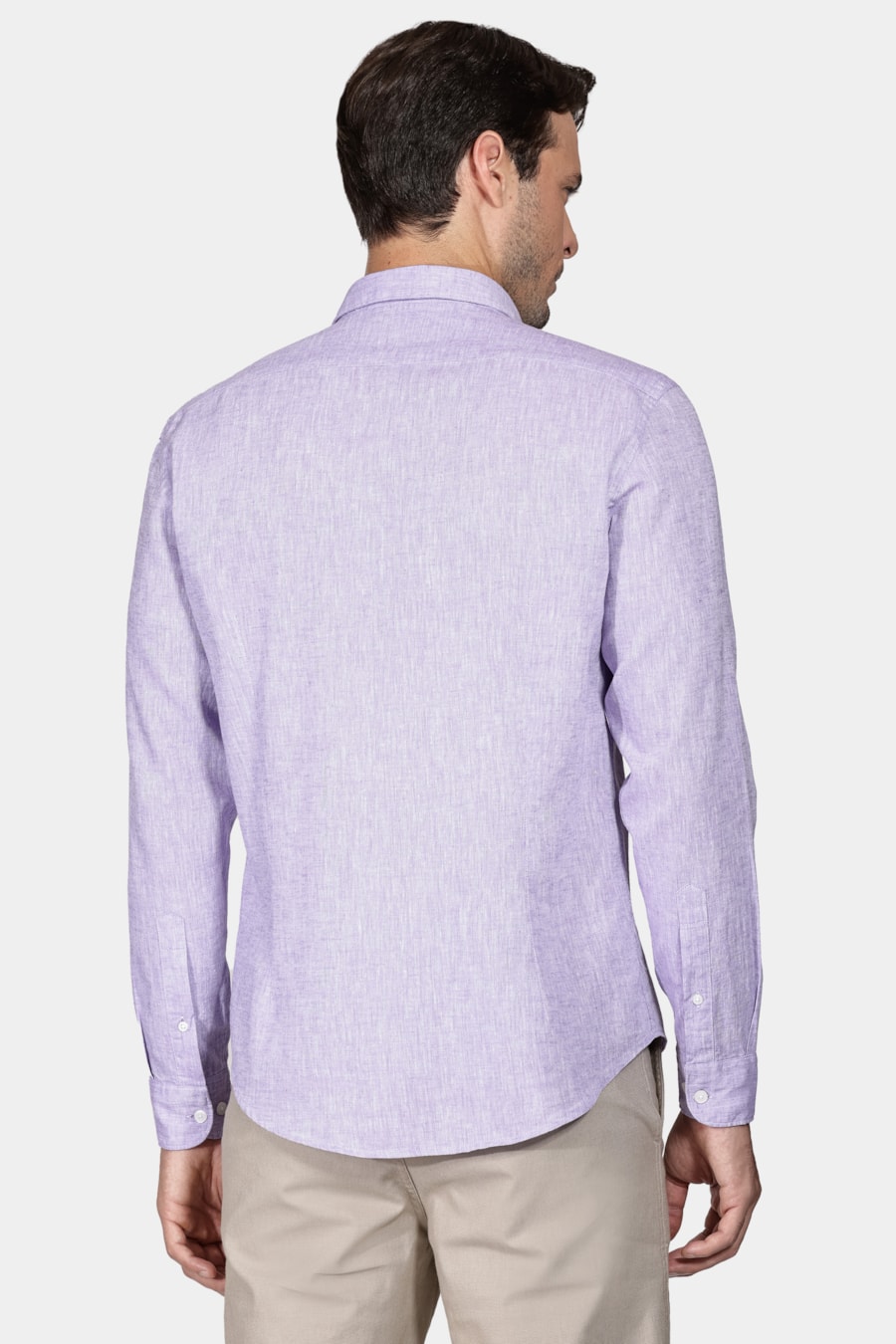 Camisa Manga Longa Slim Algodão Linho Lilás — foto 4 de 5