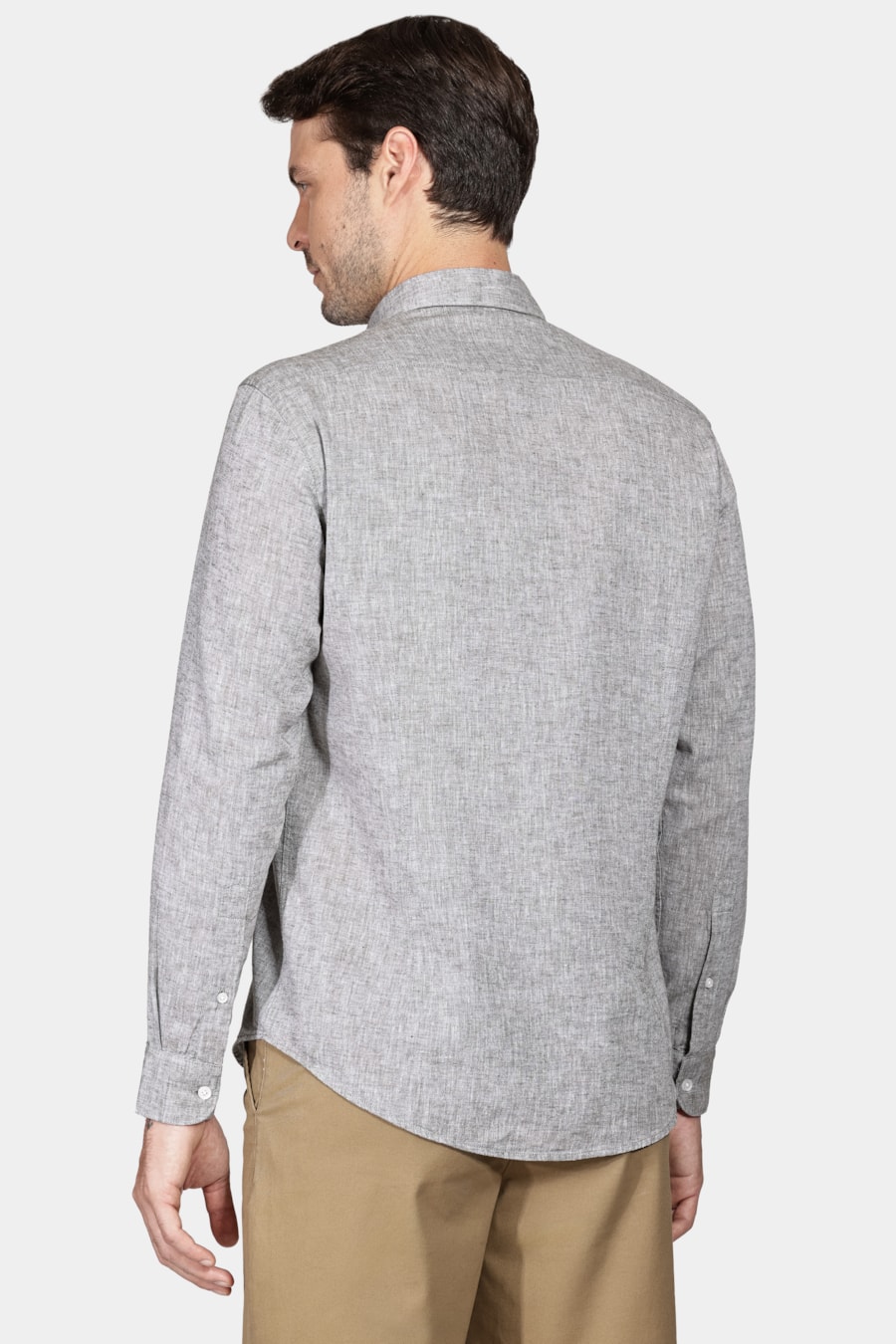 Camisa Manga Longa Slim Algodão Linho Verde Militar — foto 4 de 5