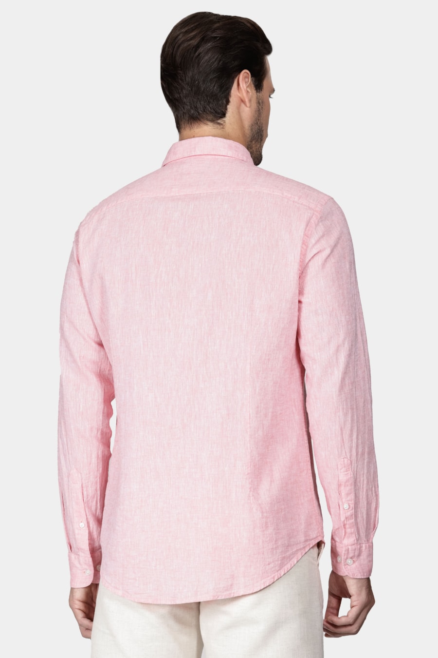 Camisa Manga Longa Slim Algodão Linho Vermelho Claro — foto 4 de 5
