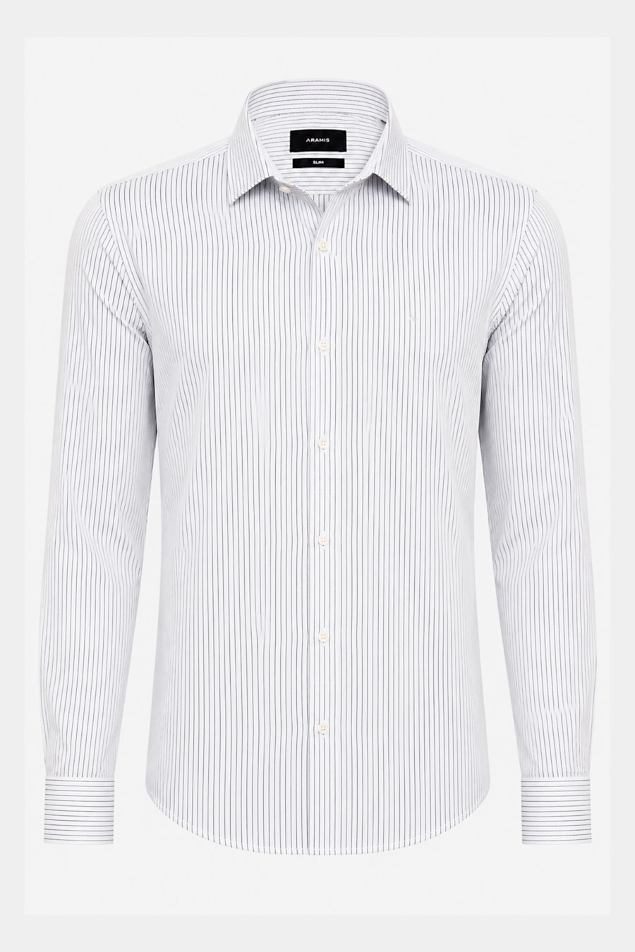 Camisa Manga Longa Slim Algodao Listrada Branco C/ Preto — foto 5 de 6