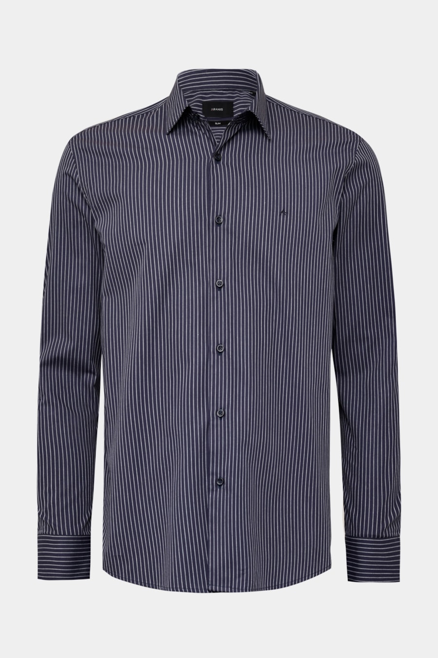 Camisa Manga Longa Slim Algodao Listrada Filetes Marinho/Branco — foto 5 de 6