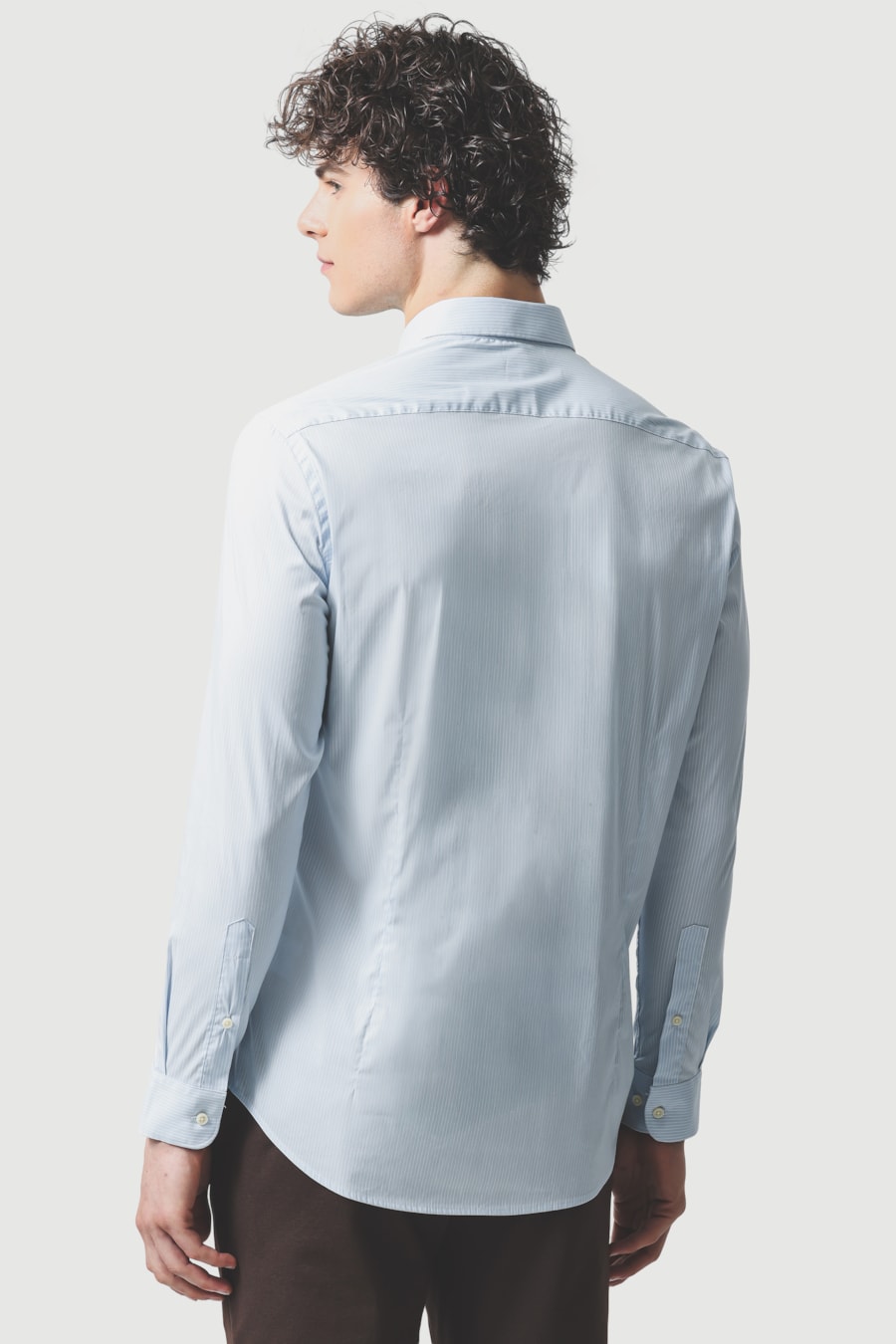 Camisa Manga Longa Slim Algodao Listrado Azul Claro C/Branco — foto 4 de 6