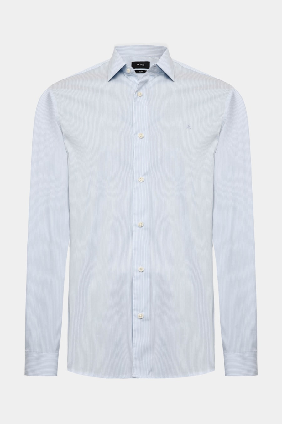 Camisa Manga Longa Slim Algodao Listrado Azul Claro C/Branco — foto 5 de 6