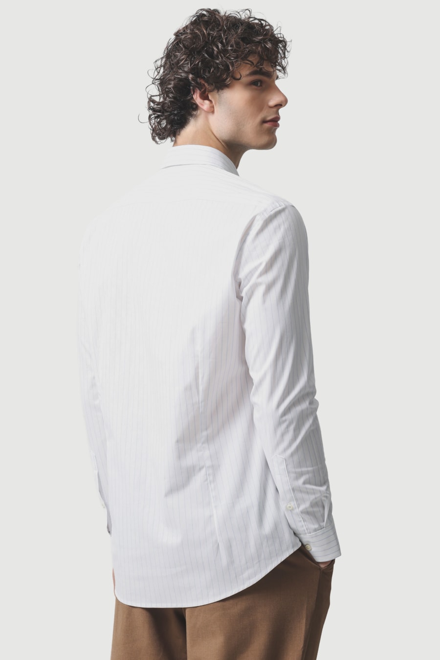 Camisa Manga Longa Slim Algodão Listras Branco C/Azul Claro — foto 4 de 6