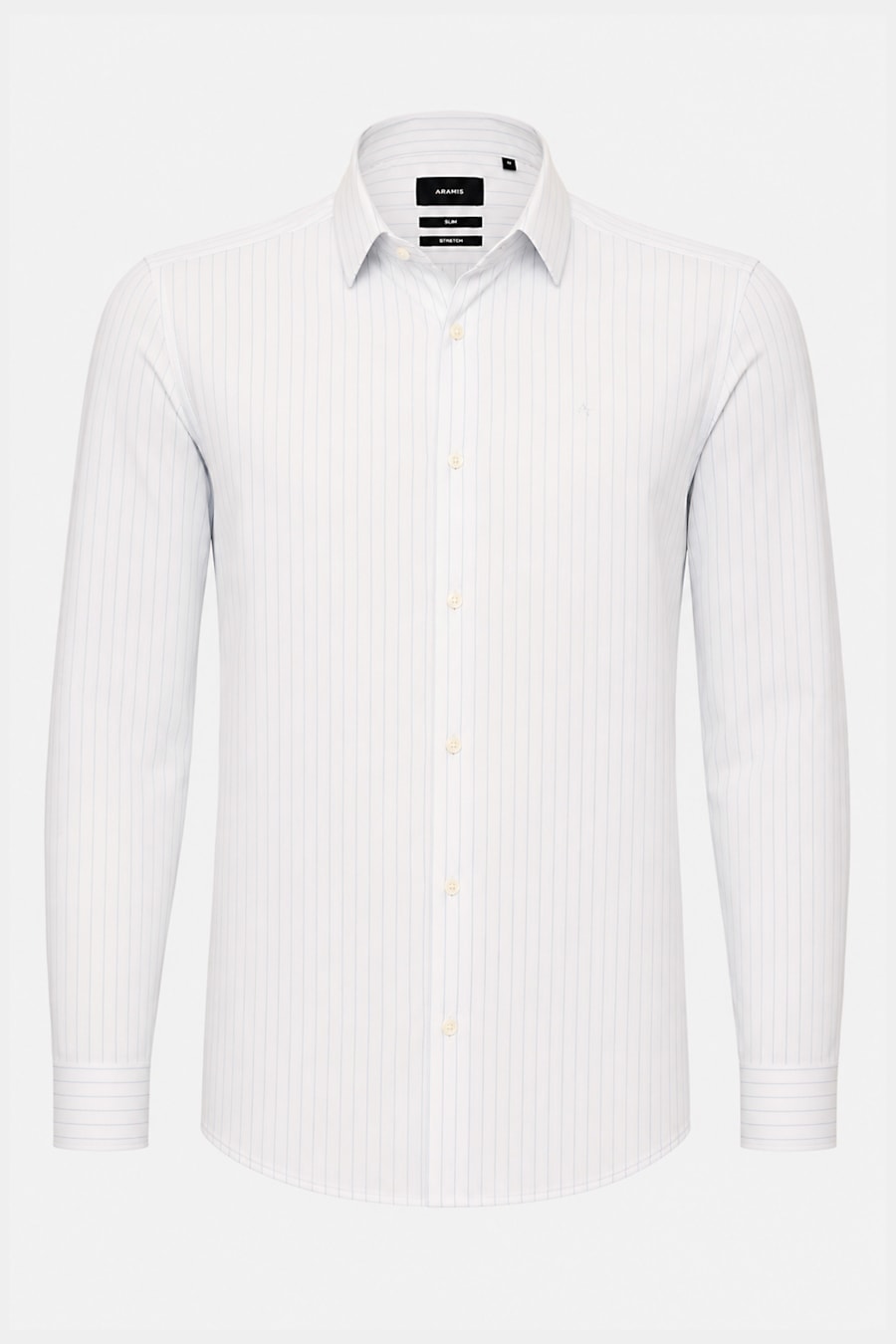 Camisa Manga Longa Slim Algodão Listras Branco C/Azul Claro — foto 5 de 6