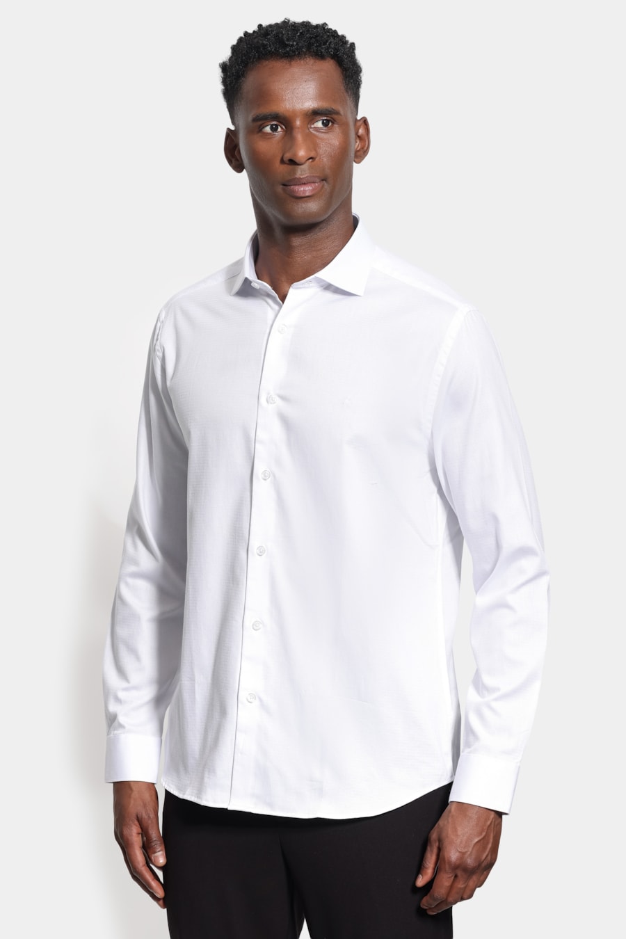 Camisa Manga Longa Slim Algodao Maquinetada Branco — foto 1 de 6