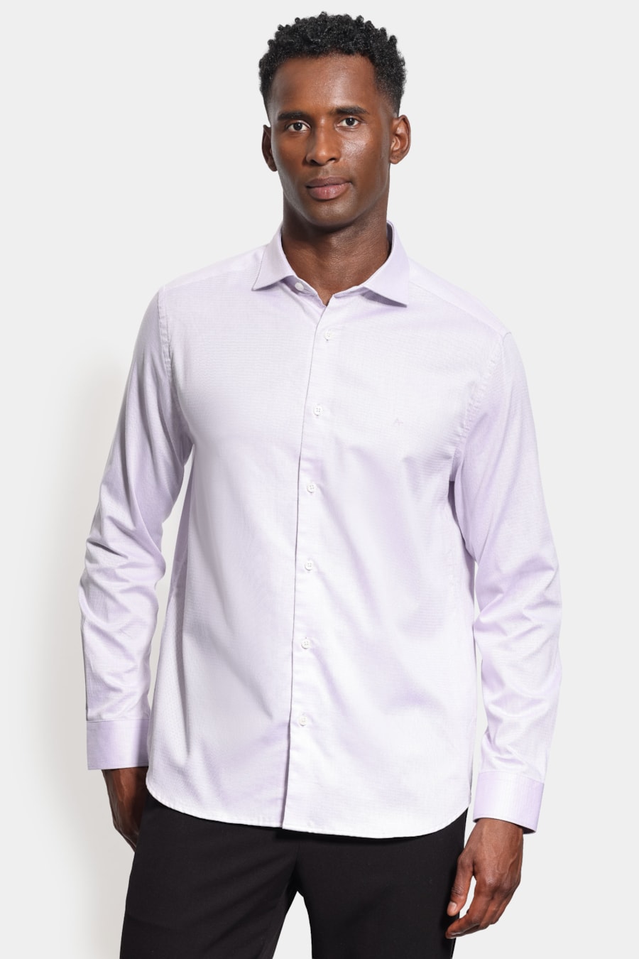 Camisa Manga Longa Slim Algodao Maquinetada Lilas — foto 1 de 6