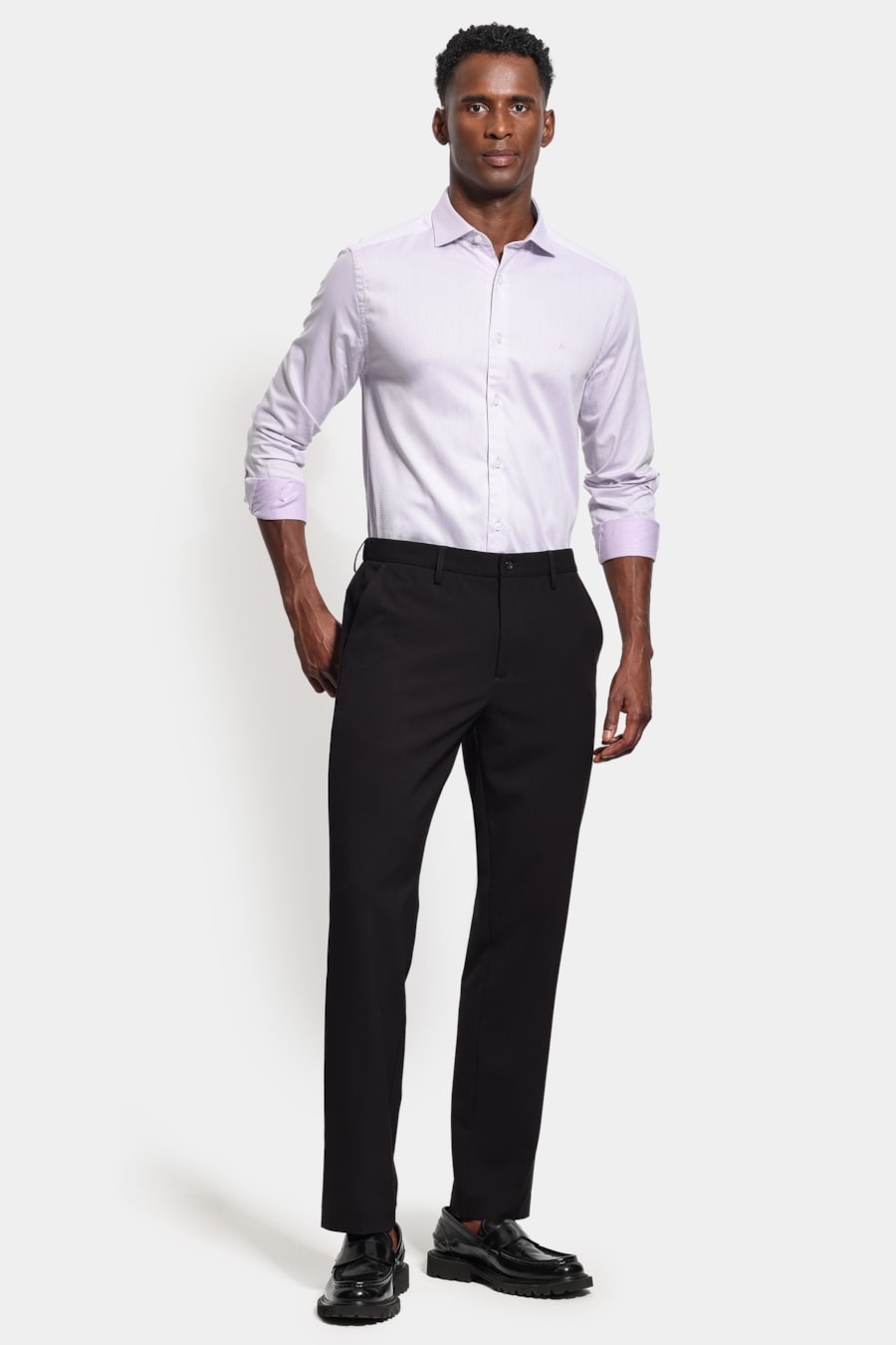 Camisa Manga Longa Slim Algodao Maquinetada Lilas — foto 2 de 6