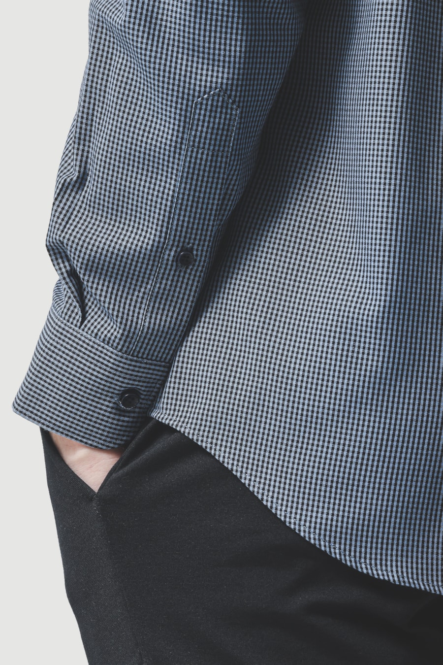 Camisa Manga Longa Slim Algodão Micro Xadrez Damero Azul Medio C/ Marinho — foto 3 de 6