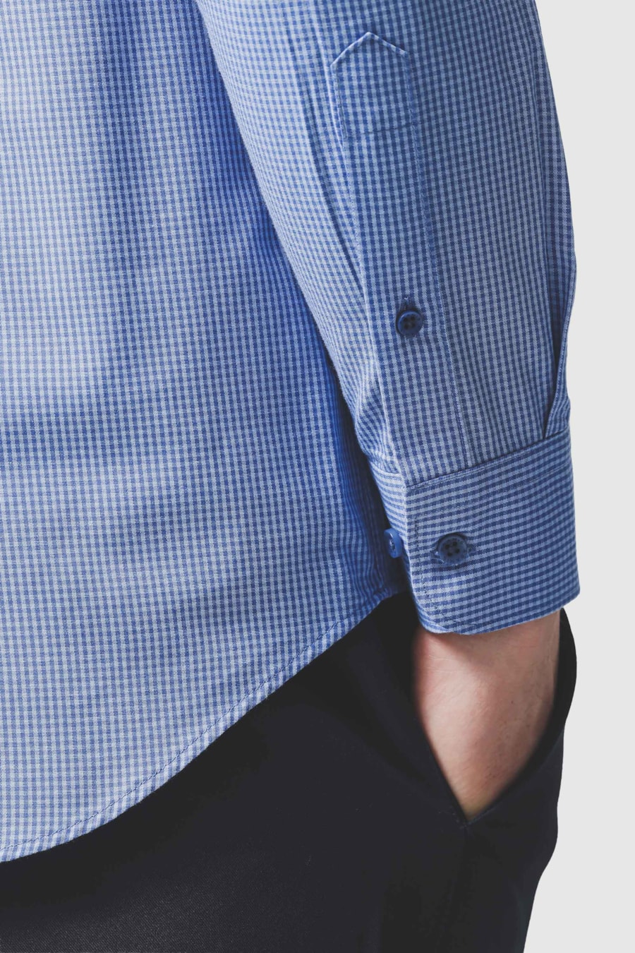 Camisa Manga Longa Slim Algodão Micro Xadrez Damero Azulclaro C/ Azul — foto 3 de 6
