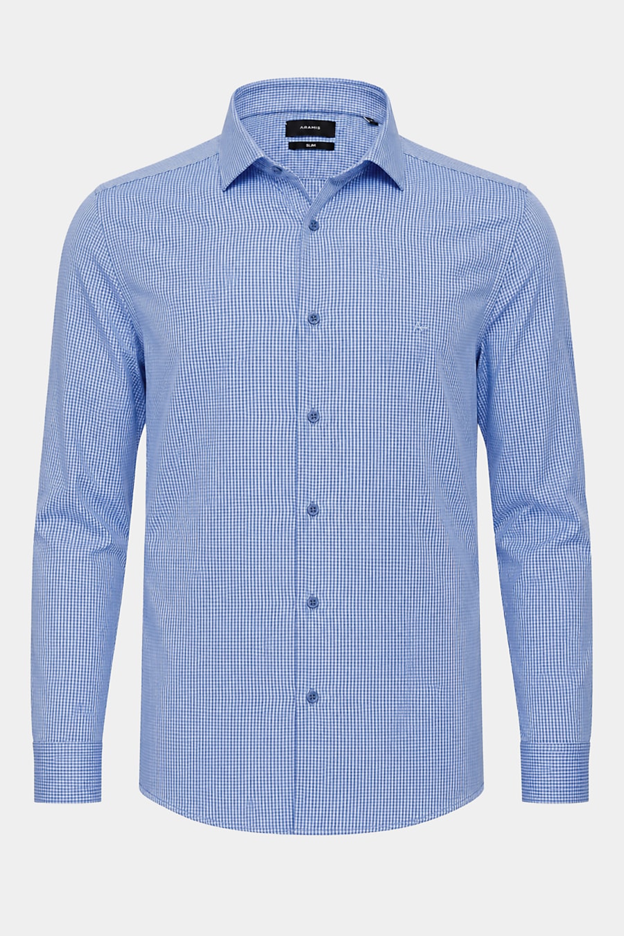 Camisa Manga Longa Slim Algodão Micro Xadrez Damero Azulclaro C/ Azul — foto 5 de 6