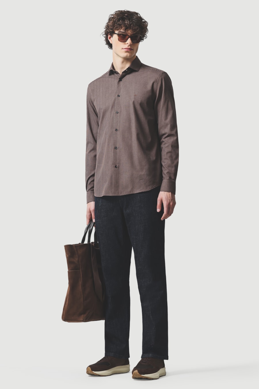 Camisa Manga Longa Slim Algodão Micro Xadrez Damero Castor C/ Marinho — foto 2 de 6