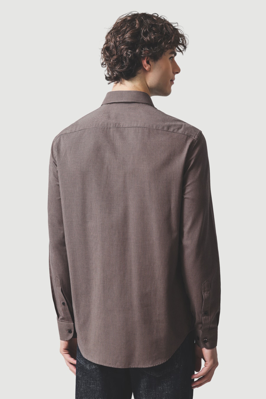 Camisa Manga Longa Slim Algodão Micro Xadrez Damero Castor C/ Marinho — foto 4 de 6