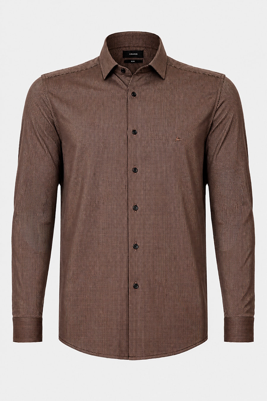 Camisa Manga Longa Slim Algodão Micro Xadrez Damero Castor C/ Marinho — foto 5 de 6