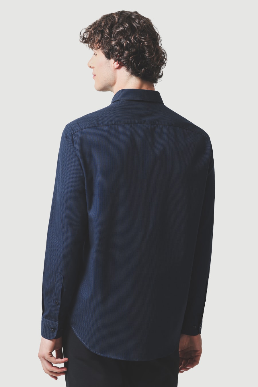 Camisa Manga Longa Slim Algodão Micro Xadrez Damero Royal C/ Marinho — foto 4 de 6