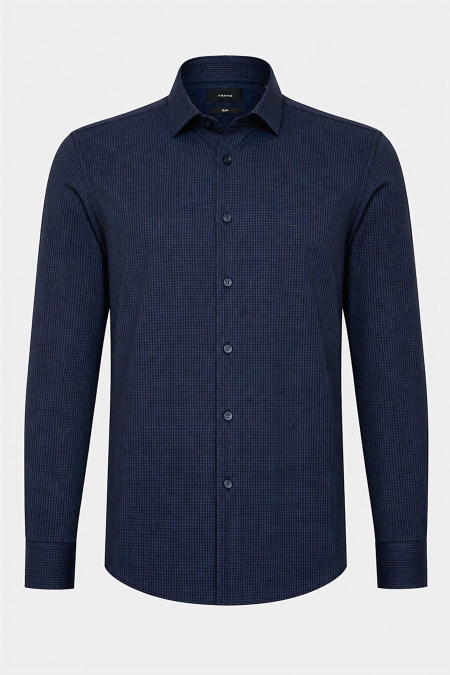 Camisa Manga Longa Slim Algodão Micro Xadrez Damero Royal C/ Marinho — foto 5 de 6
