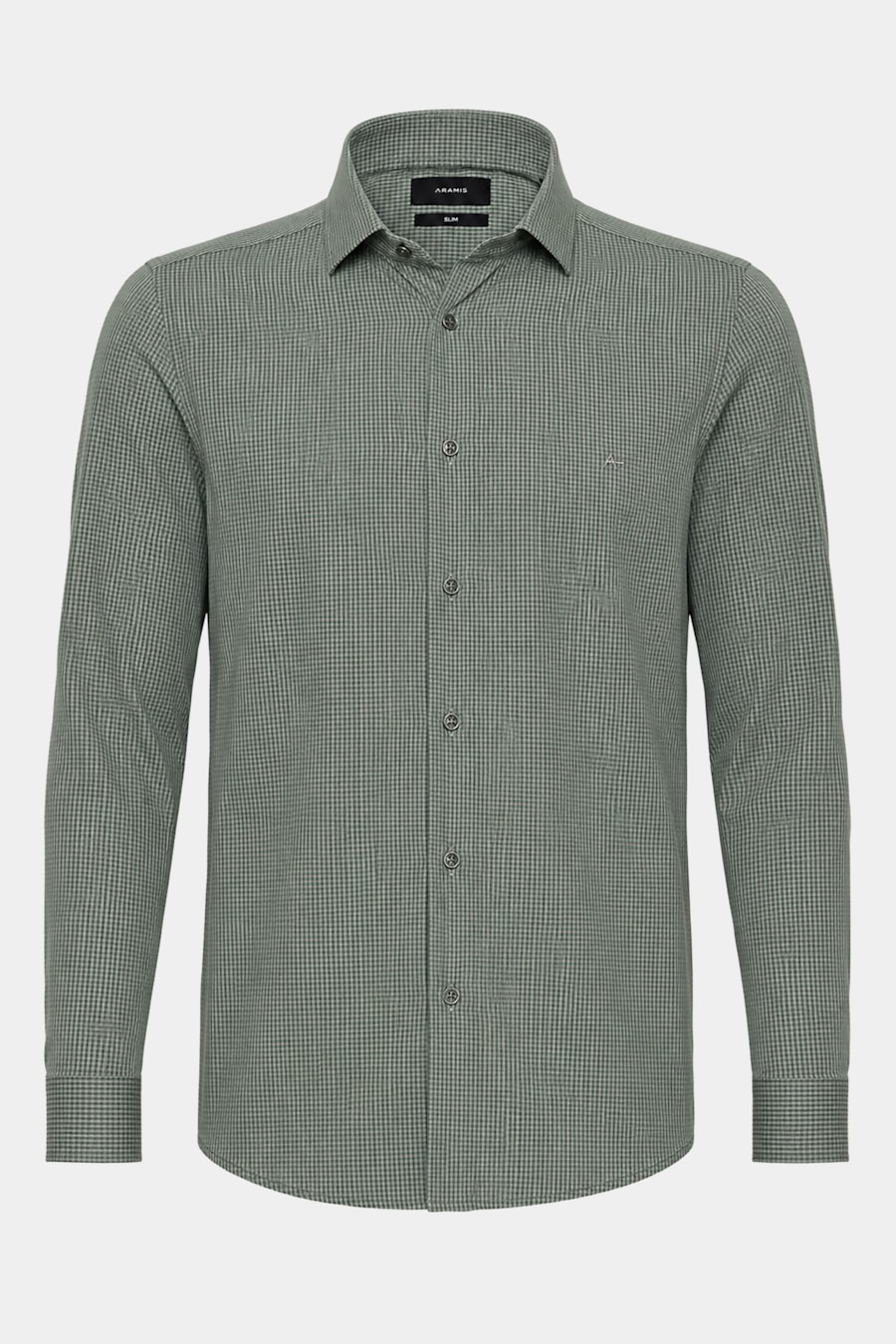 Camisa Manga Longa Slim Algodão Micro Xadrez Damero Verde C/Azul — foto 5 de 5