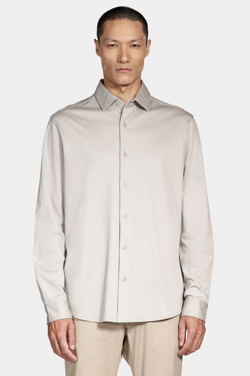 Camisa Manga Longa Slim Algodão Modal e Seda Cáqui