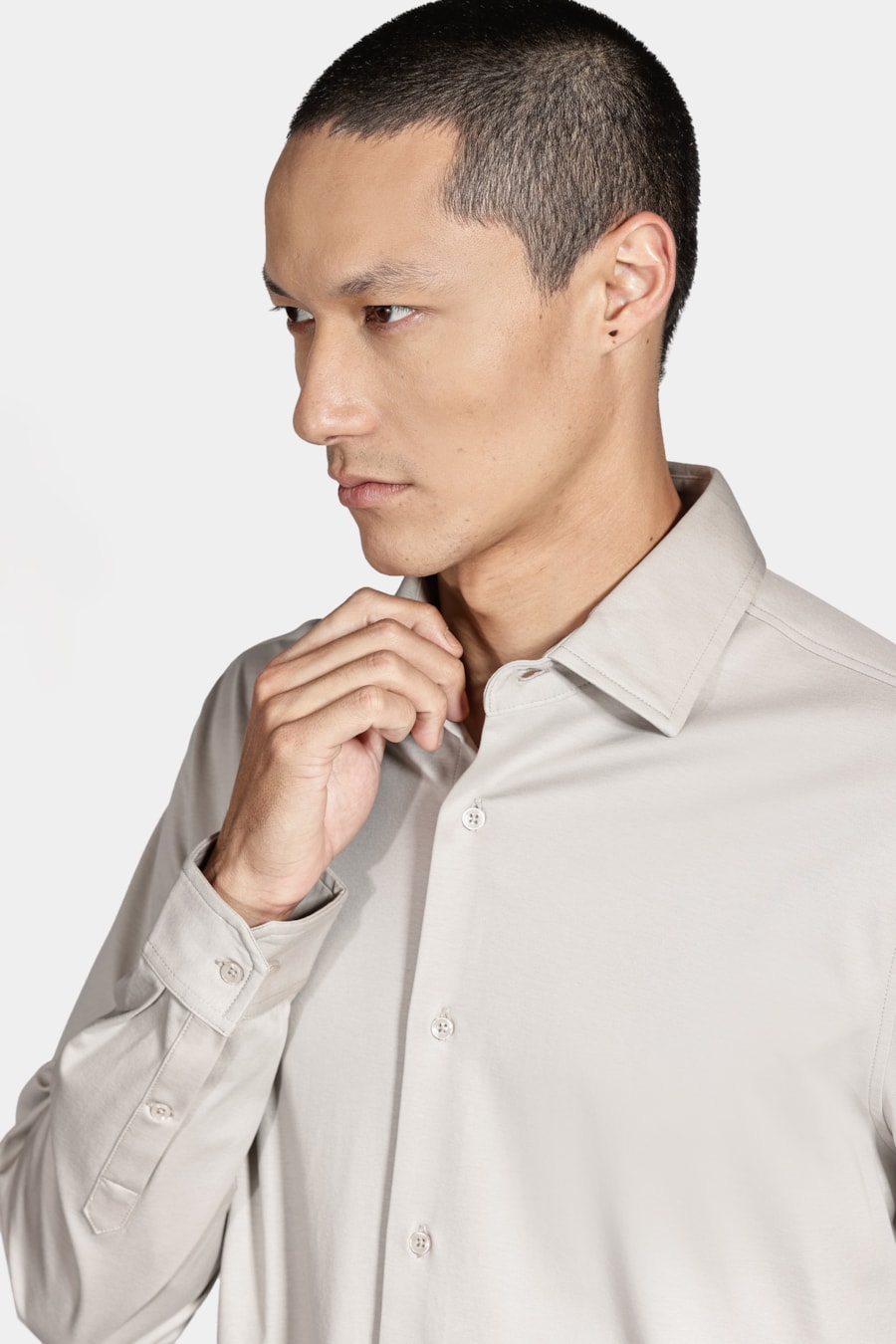 Camisa Manga Longa Slim Algodão Modal e Seda Cáqui — foto 3 de 5