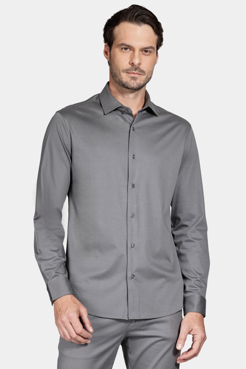 Camisa Manga Longa Slim Algodão Modal e Seda Chumbo