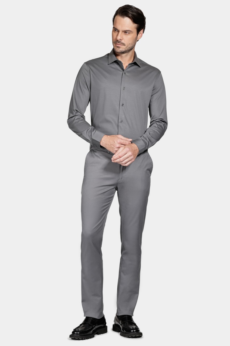 Camisa Manga Longa Slim Algodão Modal e Seda Chumbo