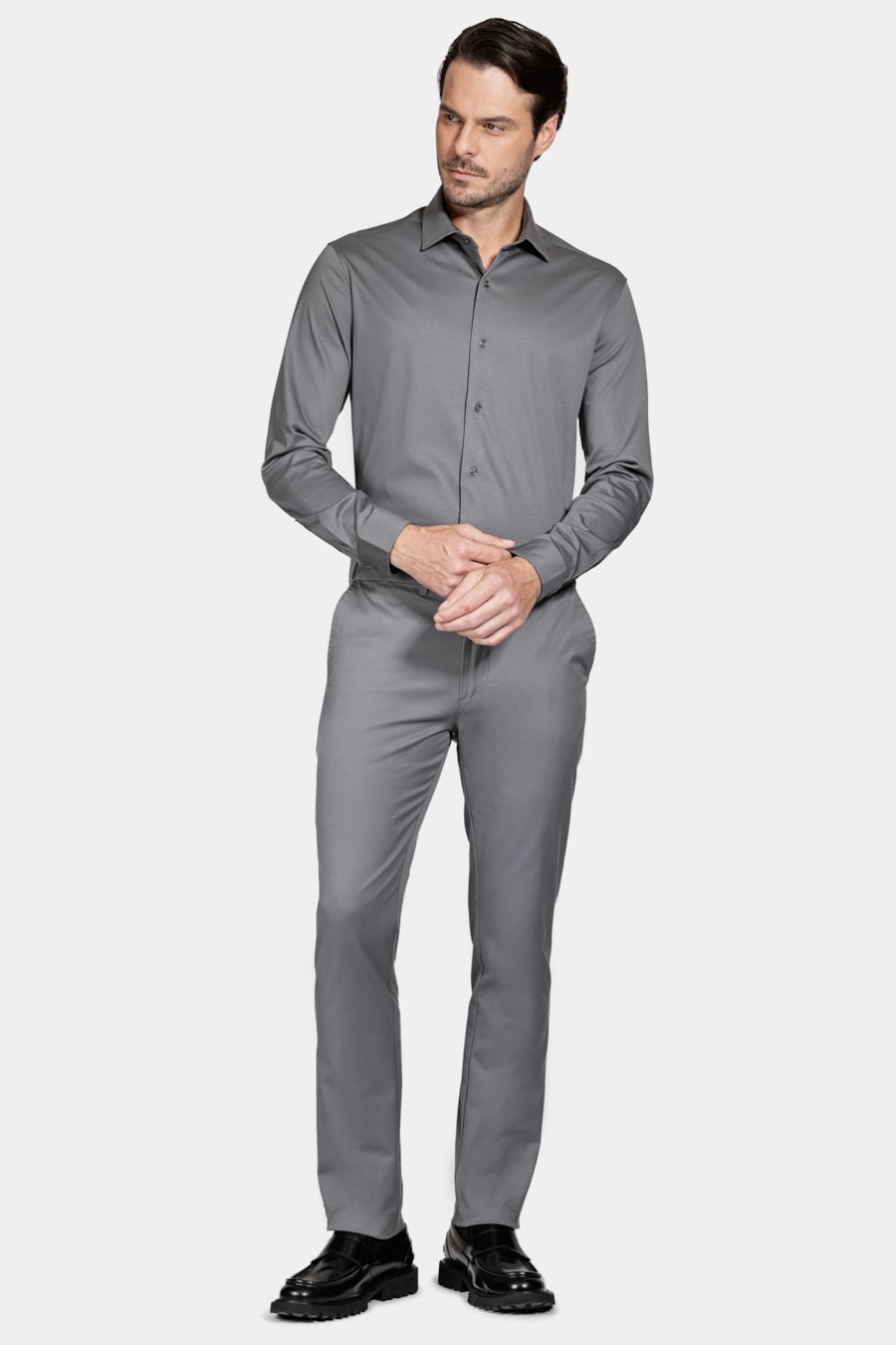Camisa Manga Longa Slim Algodão Modal e Seda Chumbo — foto 2 de 6