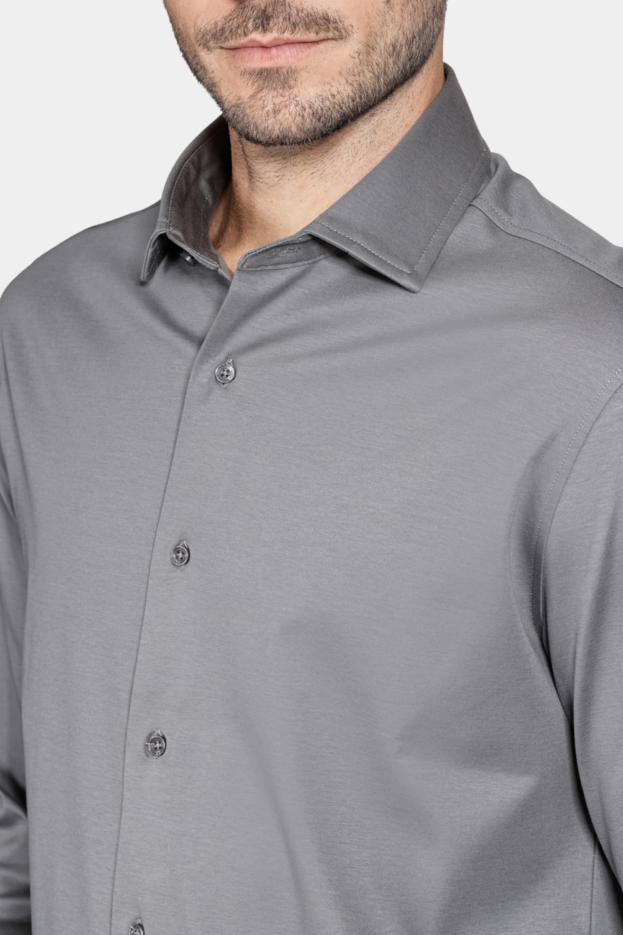 Camisa Manga Longa Slim Algodão Modal e Seda Chumbo — foto 3 de 6