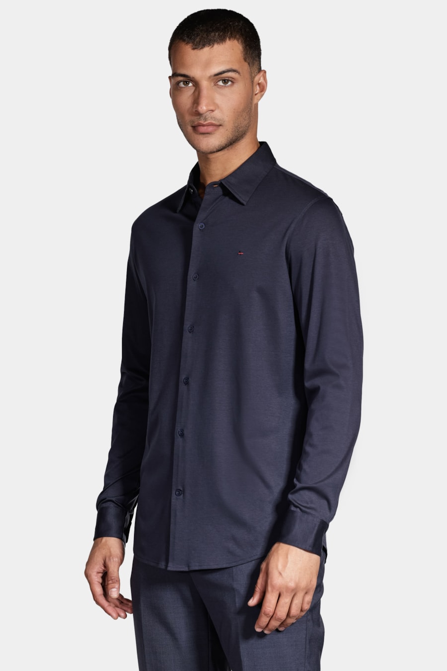Camisa Manga Longa Slim Algodão Modal e Seda Marinho — foto 1 de 5
