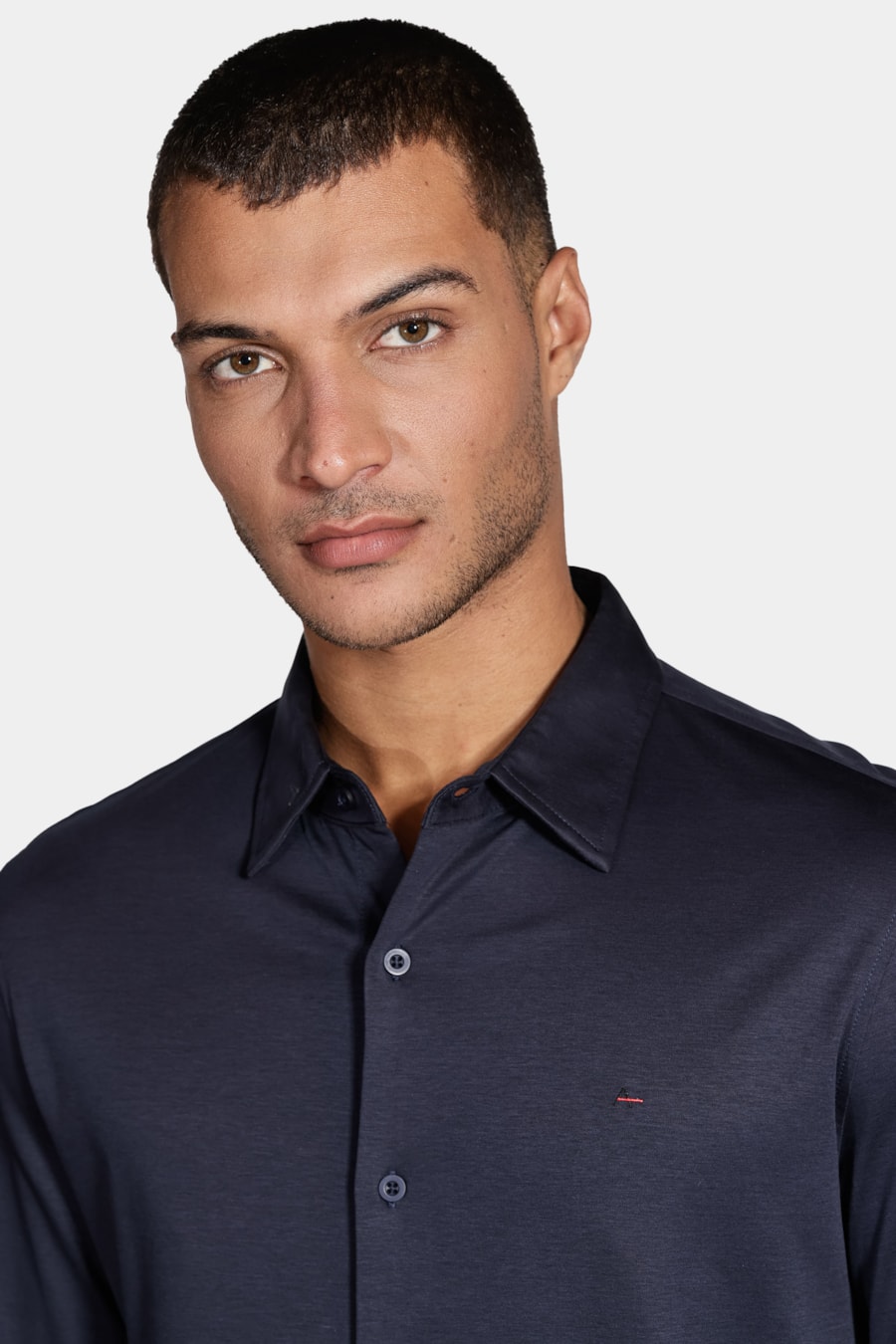 Camisa Manga Longa Slim Algodão Modal e Seda Marinho — foto 3 de 5