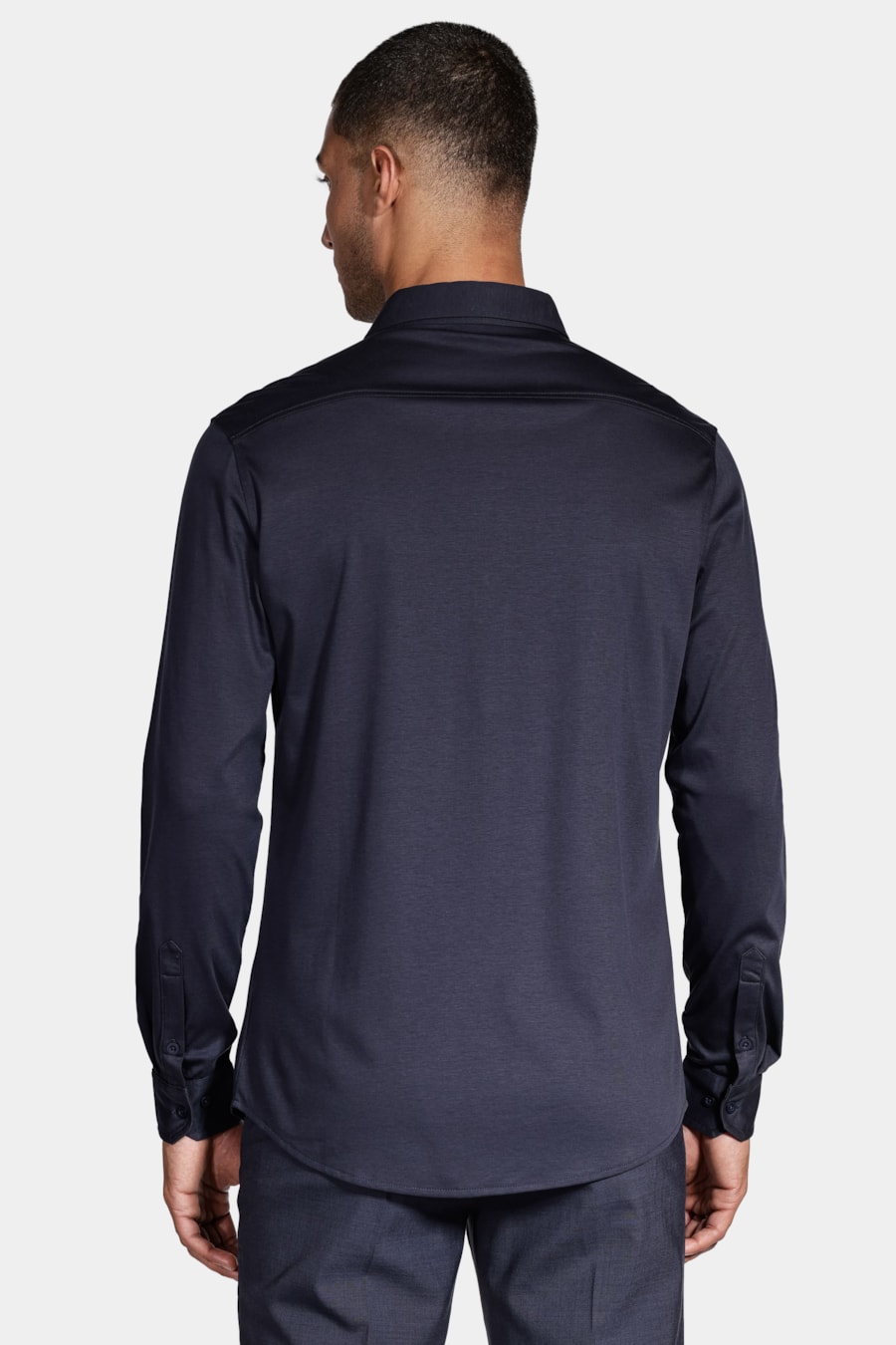 Camisa Manga Longa Slim Algodão Modal e Seda Marinho — foto 4 de 5