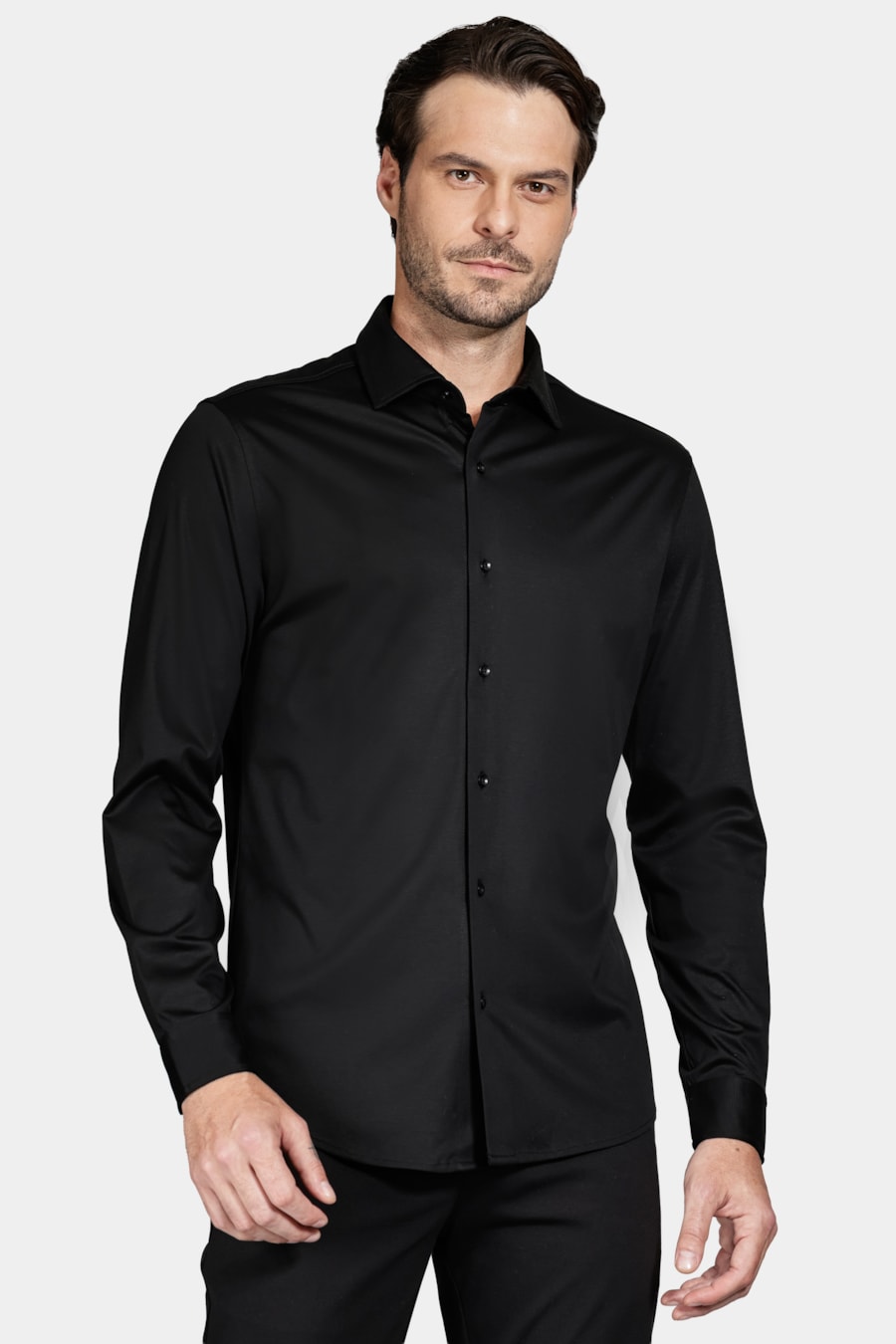 Camisa Manga Longa Slim Algodão Modal e Seda Preto — foto 1 de 6