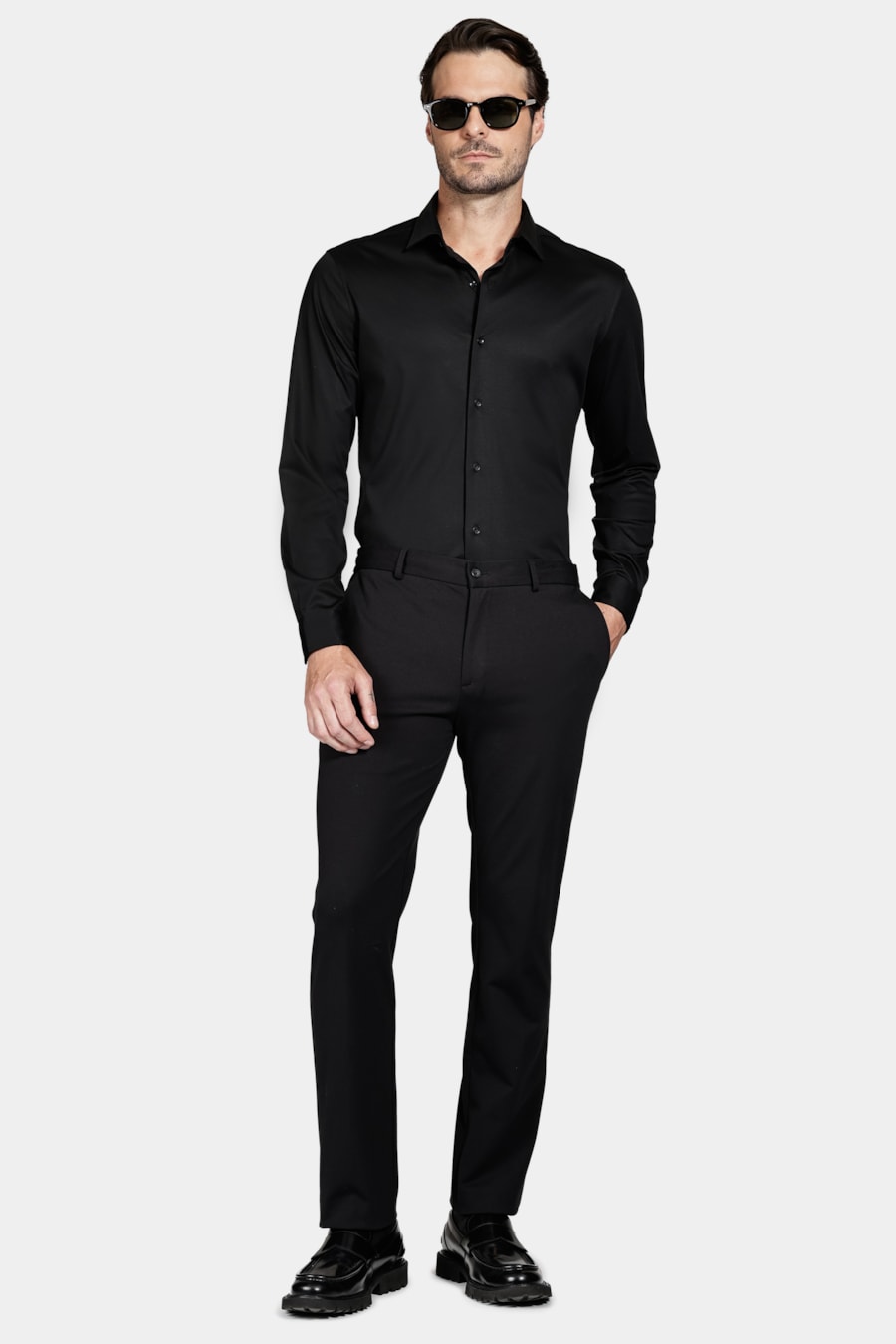 Camisa Manga Longa Slim Algodão Modal e Seda Preto — foto 2 de 6