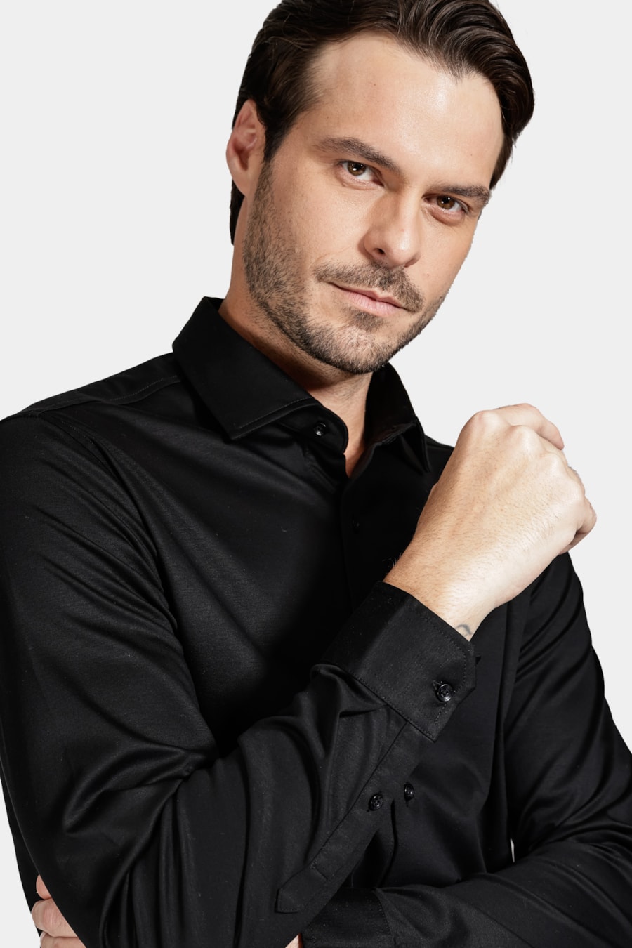 Camisa Manga Longa Slim Algodão Modal e Seda Preto — foto 3 de 6