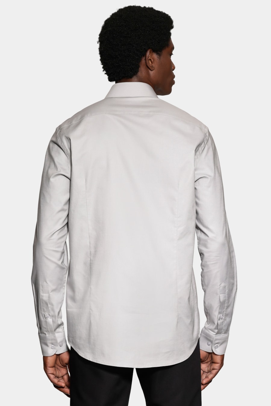 Camisa Manga Longa Slim Algodão Pima Sarjada Cinza Claro — foto 4 de 6
