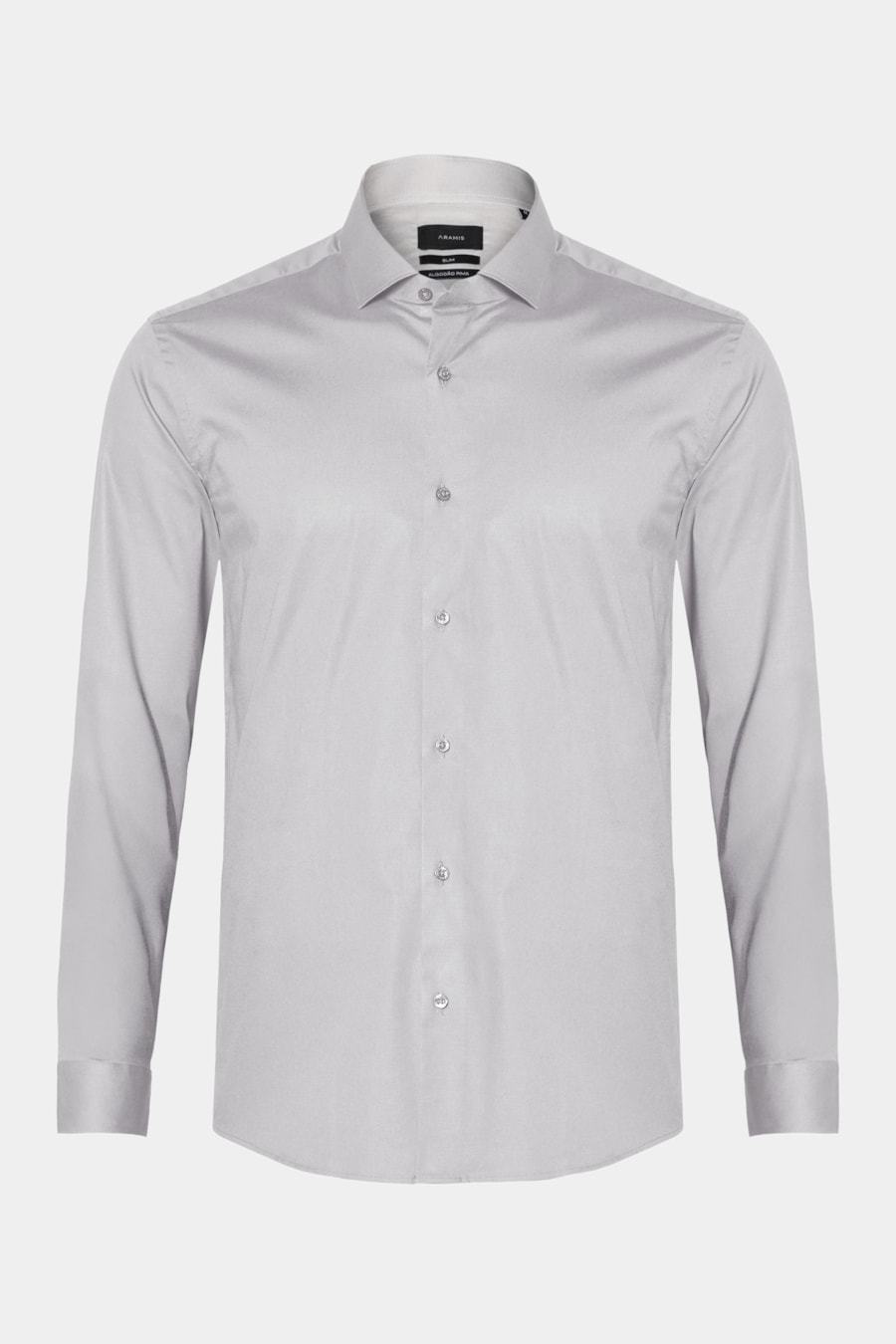 Camisa Manga Longa Slim Algodão Pima Sarjada Cinza Claro — foto 5 de 6