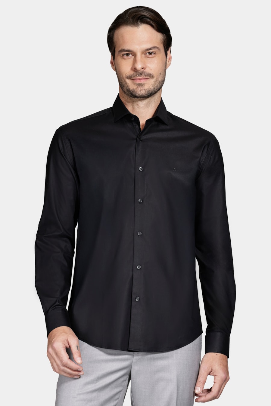 Camisa Manga Longa Slim Algodão Pima Sarjada Preto — foto 1 de 6