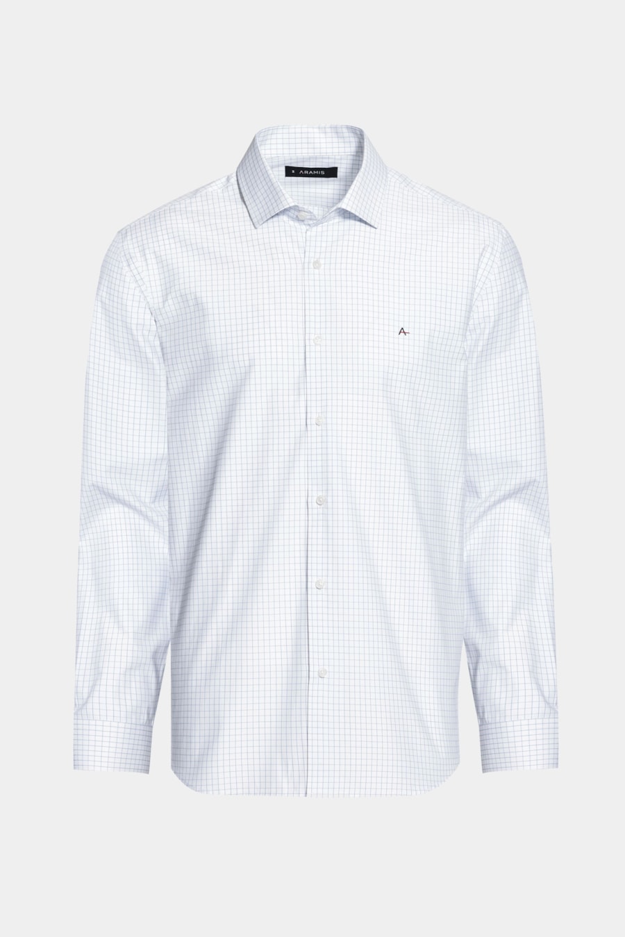 Camisa Manga Longa Slim Algodão Quadriculado Branco C/Azul Claro — foto 6 de 6
